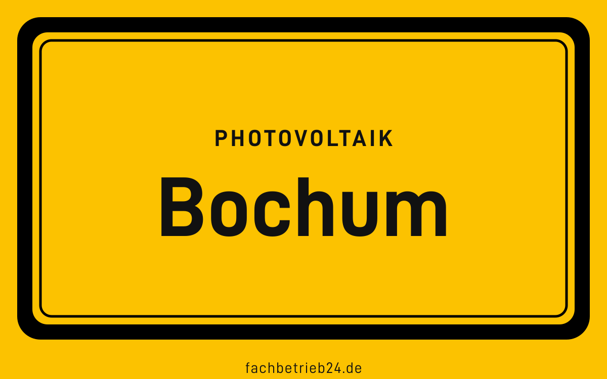 Gelbe Ortstafel Bochum mit der Kopfzeile Photovoltaik