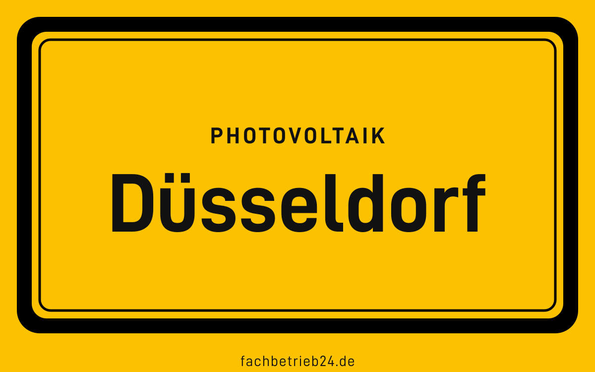 Gelbe Ortstafel Düsseldorf mit der Kopfzeile Photovoltaik