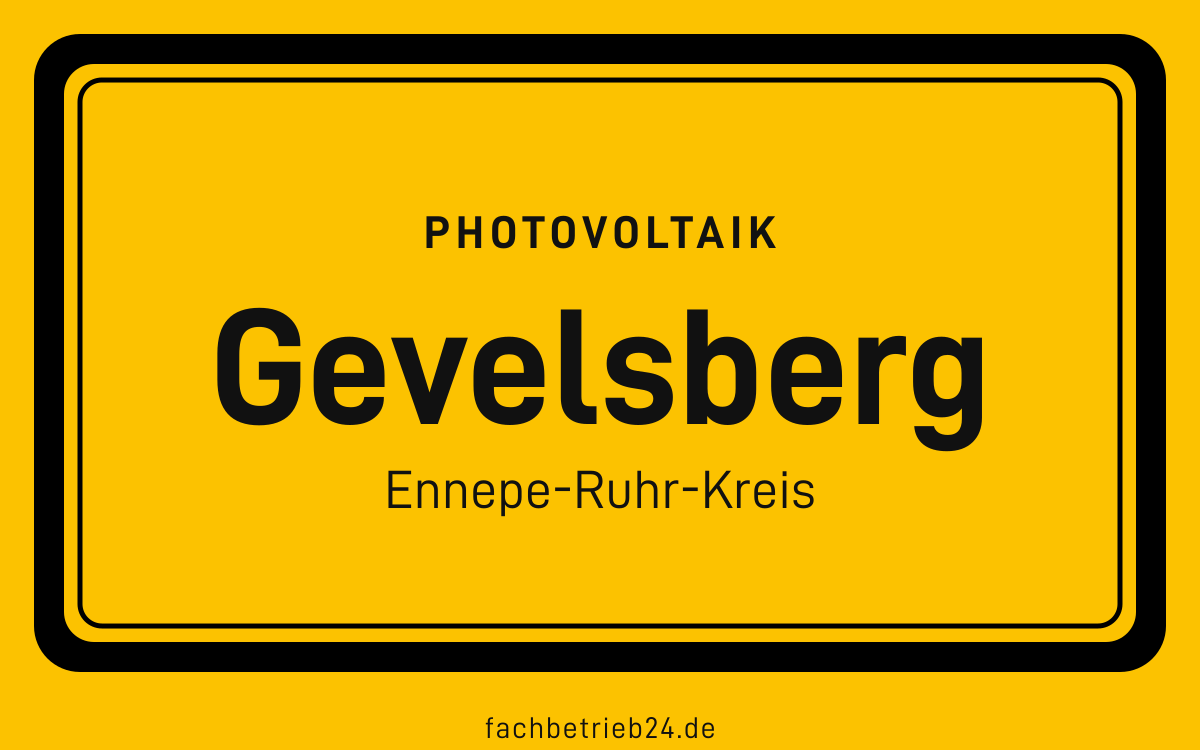 Gelbe Ortstafel Gevelsberg mit der Kopfzeile Photovoltaik