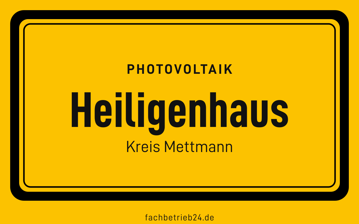 Gelbe Ortstafel Heiligenhaus mit der Kopfzeile Photovoltaik