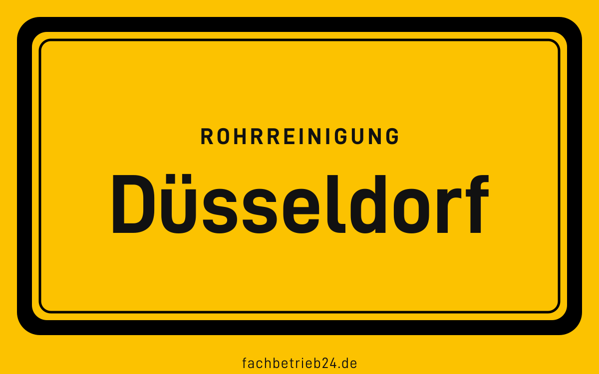 Gelbe Ortstafel Düsseldorf mit der Kopfzeile Rohrreinigung