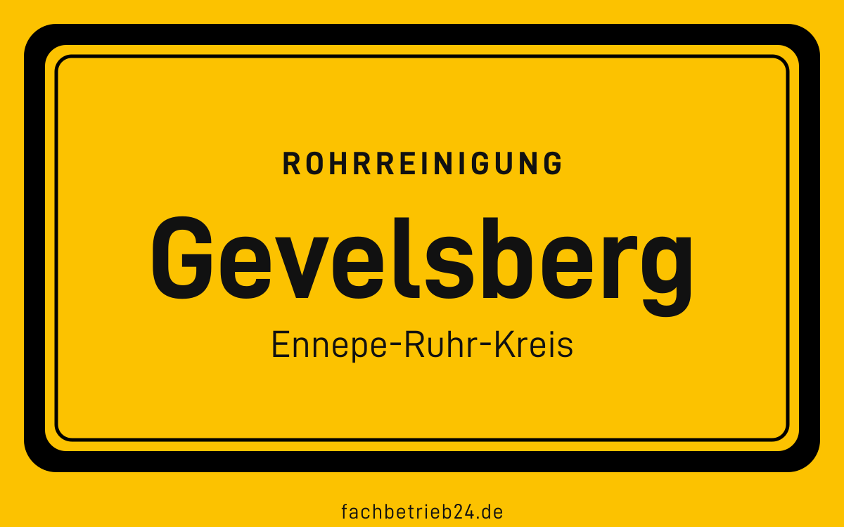Gelbe Ortstafel Gevelsberg mit der Kopfzeile Rohrreinigung