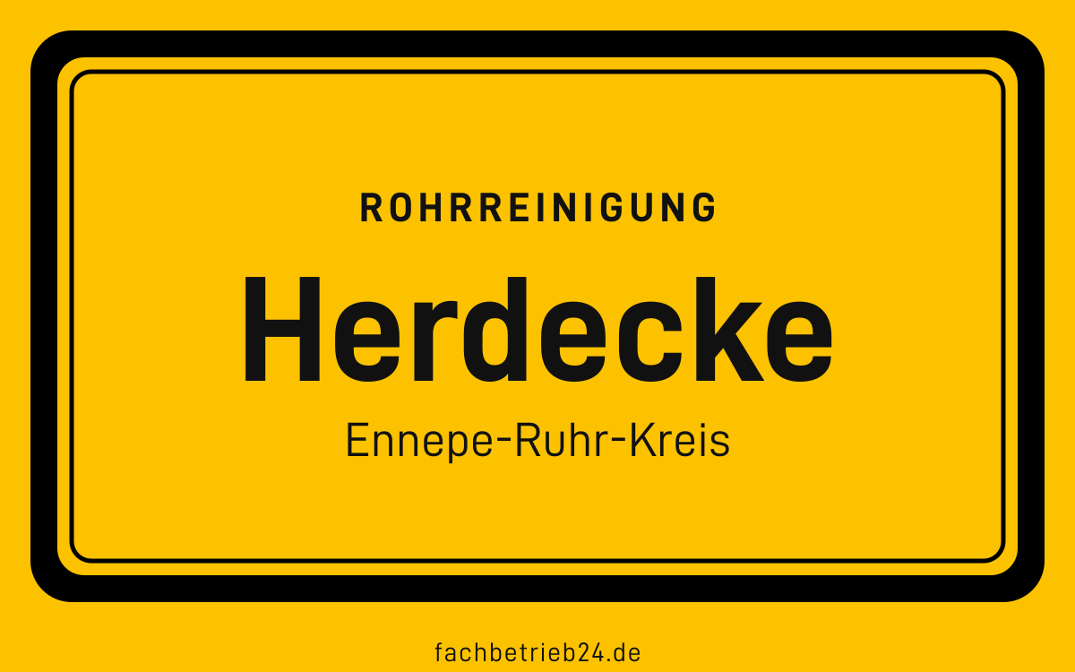 Gelbe Ortstafel Herdecke mit der Kopfzeile Rohrreinigung
