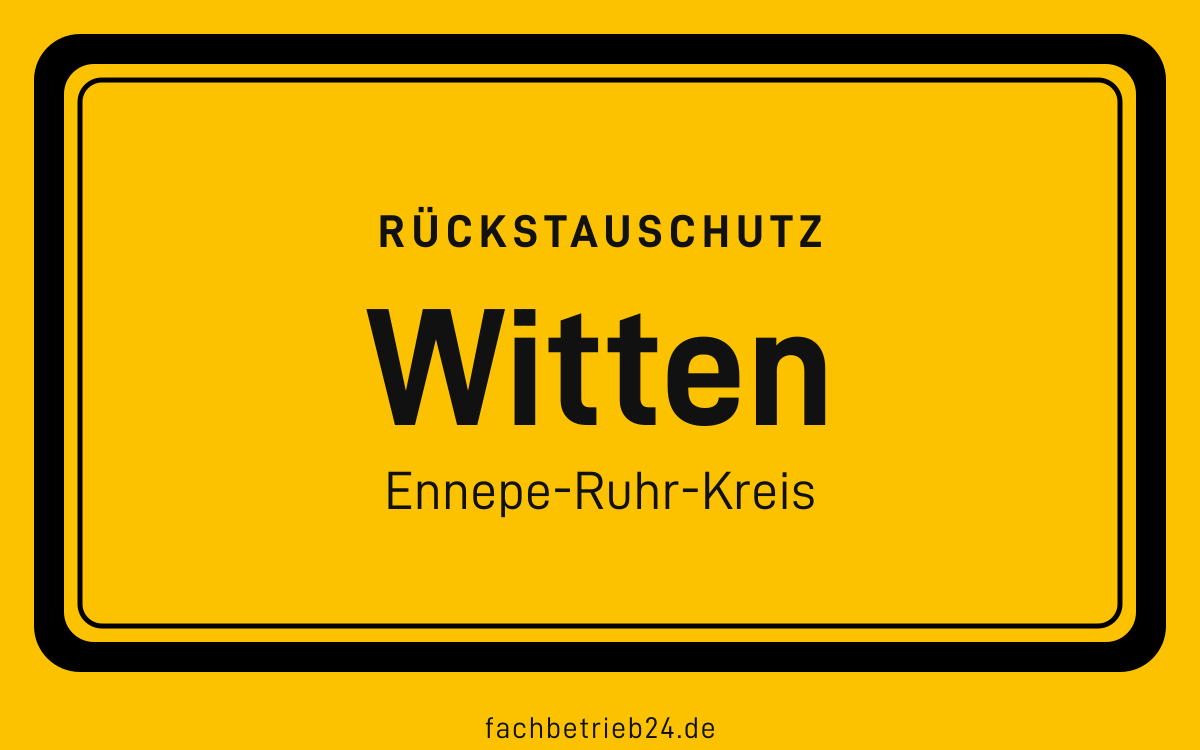Gelbe Ortstafel Witten mit der Kopfzeile Rückstauschutz