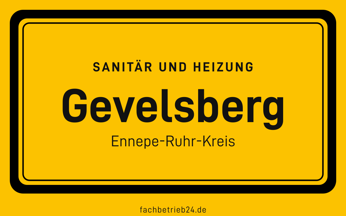 Gelbe Ortstafel Gevelsberg mit der Kopfzeile Sanitär und Heizung
