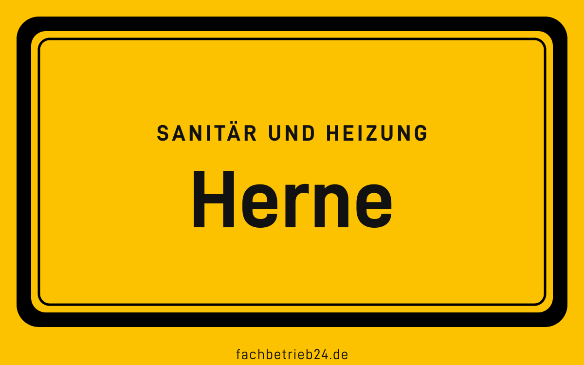 Gelbe Ortstafel Herne mit der Kopfzeile Sanitär und Heizung