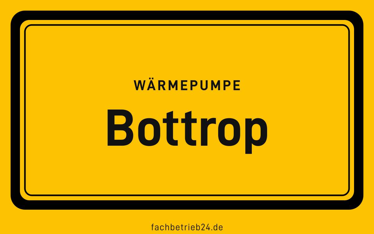 Gelbe Ortstafel Bottrop mit der Kopfzeile Wärmepumpe