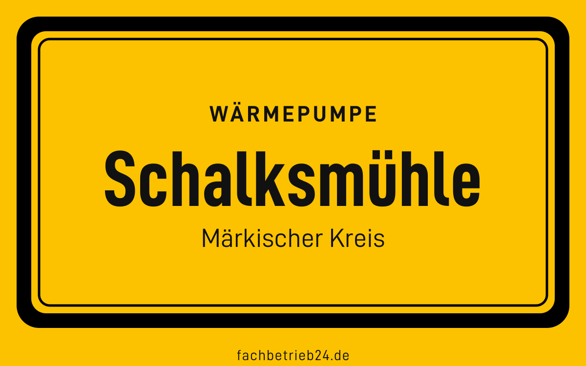 Gelbe Ortstafel Schalksmühle mit der Kopfzeile Wärmepumpe