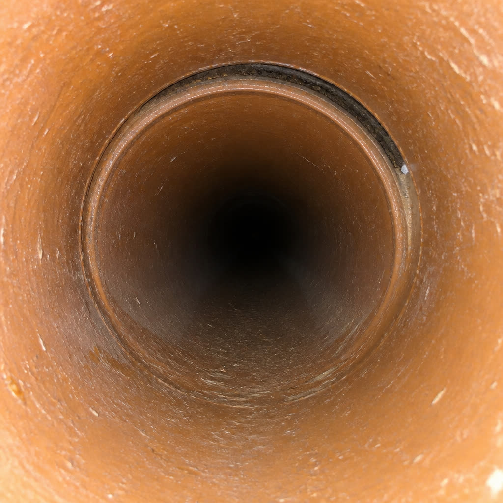 Muffenversatz an der Stoßstelle zweier Steinzeugrohre mit sichtbarem Spalt