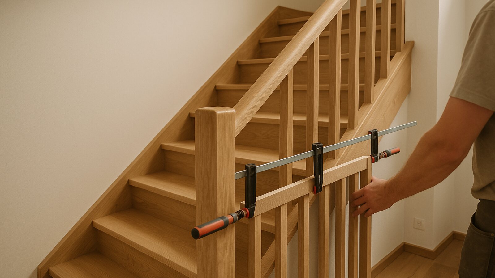 Treppe aus Massivholz mit sauber gefertigten Stufen und Holzhandlauf im Innenraum