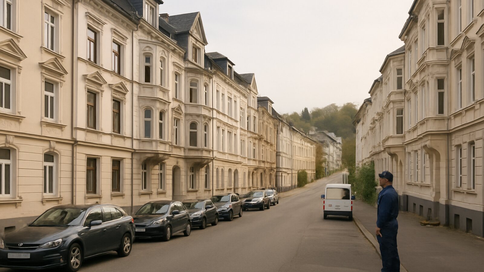 Wärmepumpe Wuppertal: Gründerzeit-Altbauten an einer ansteigenden Wohnstraße